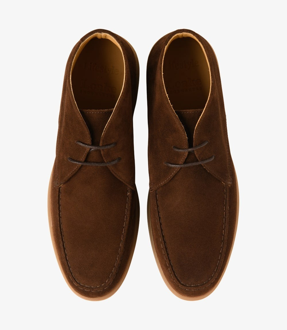 Loake Amalfi Chocolate Brown Suede Chukka Boots Top View