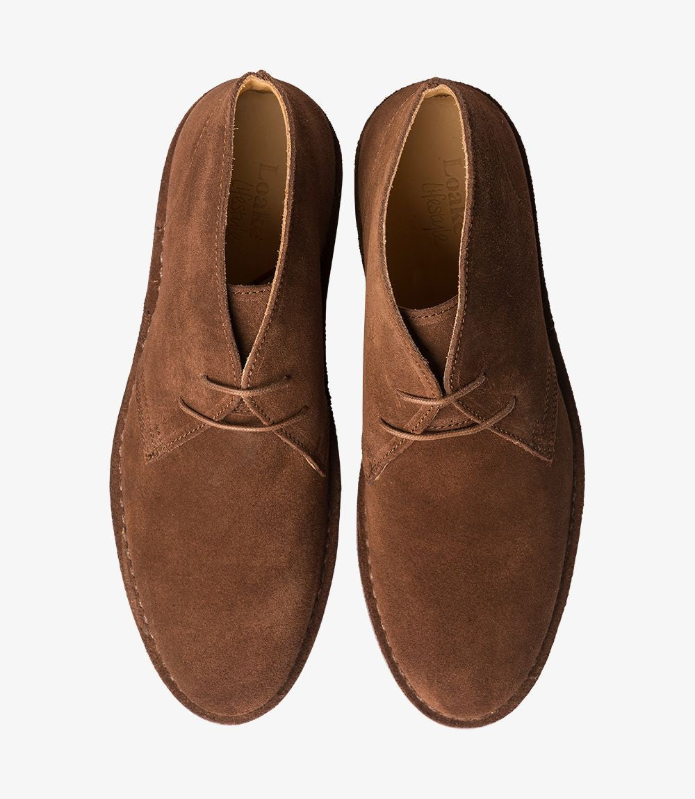 Loake Sahara Dark Brown Suede Chukka Boots Top View