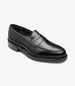 Loake Carmichael Black Pull-Up Leather Penny Loafers Front View