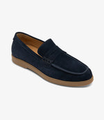 Loake Lucca Navy Suede Penny Loafers | Men's Smart Casual Shoes Front View