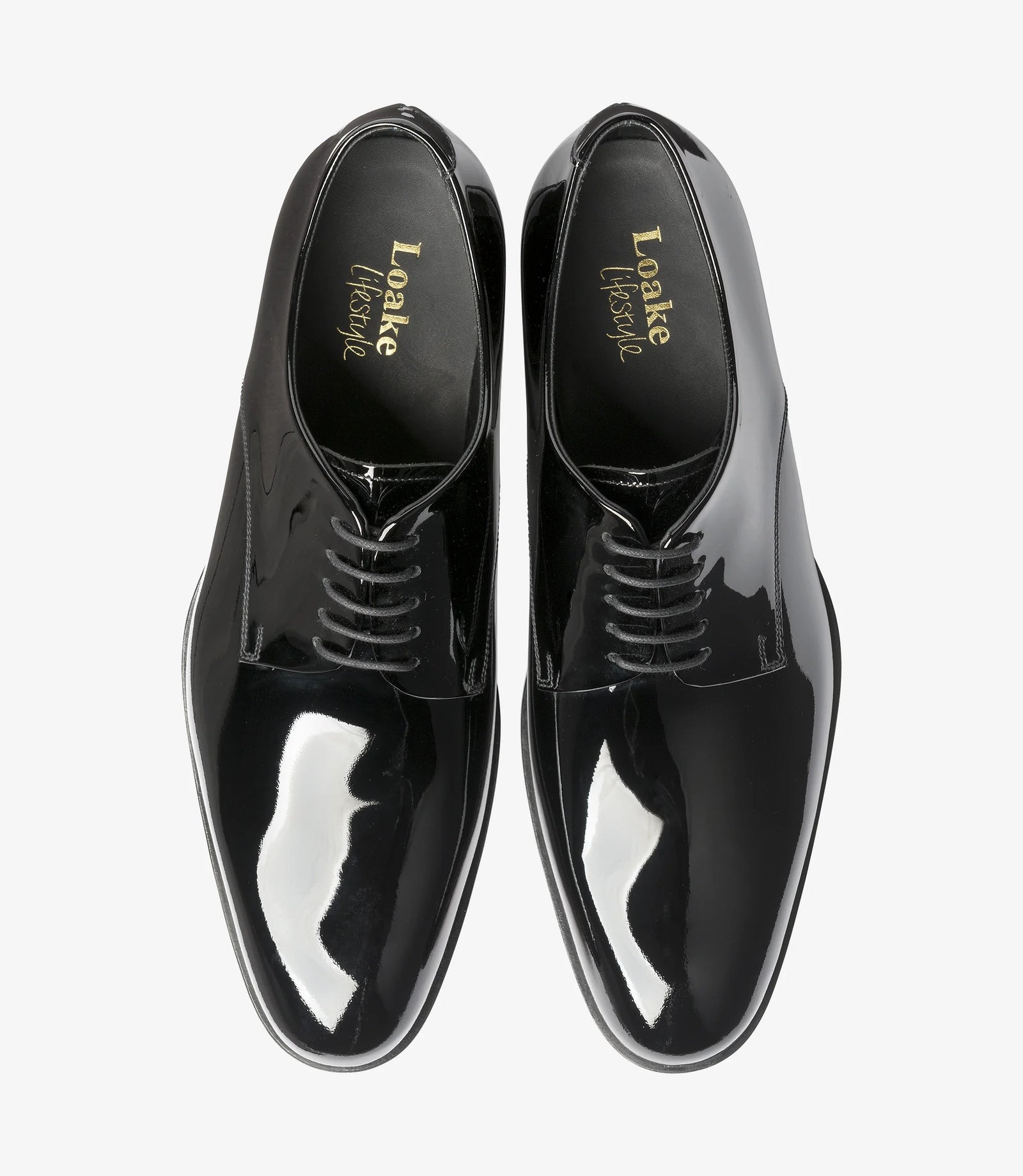 Loake Bow Black Patent Derby Dress Shoes Top View