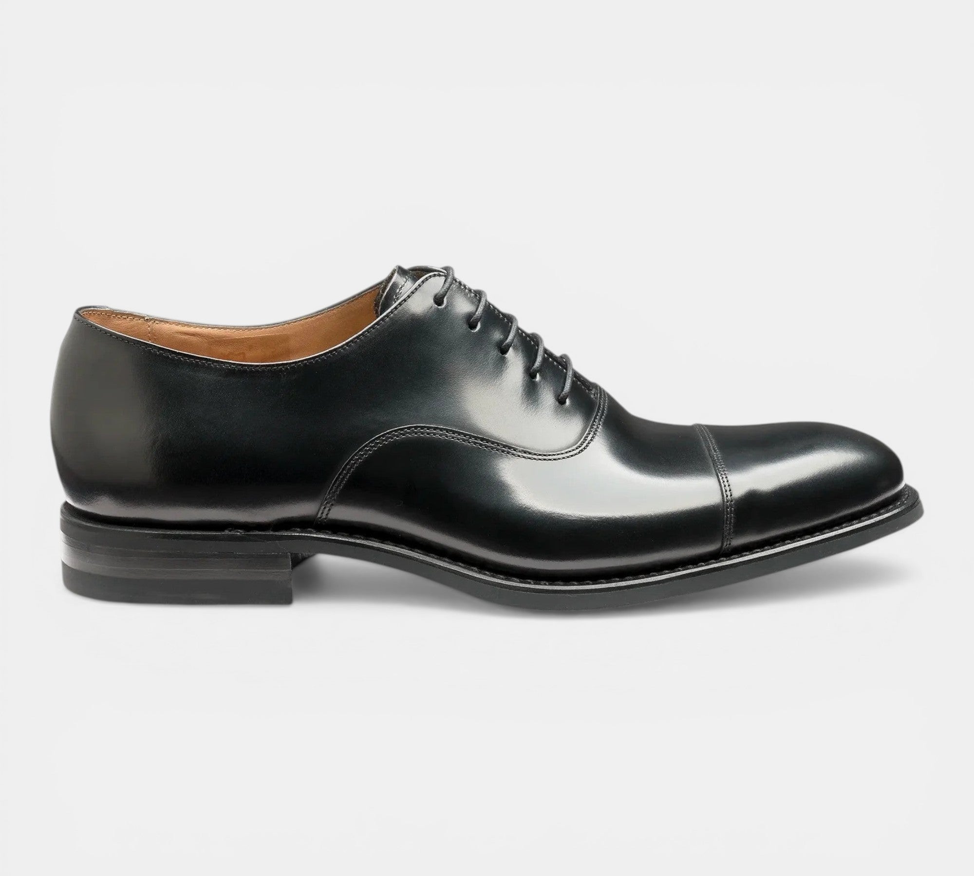 Loake Finsbury Black F Fit Cap Toe Oxford Shoes for Men