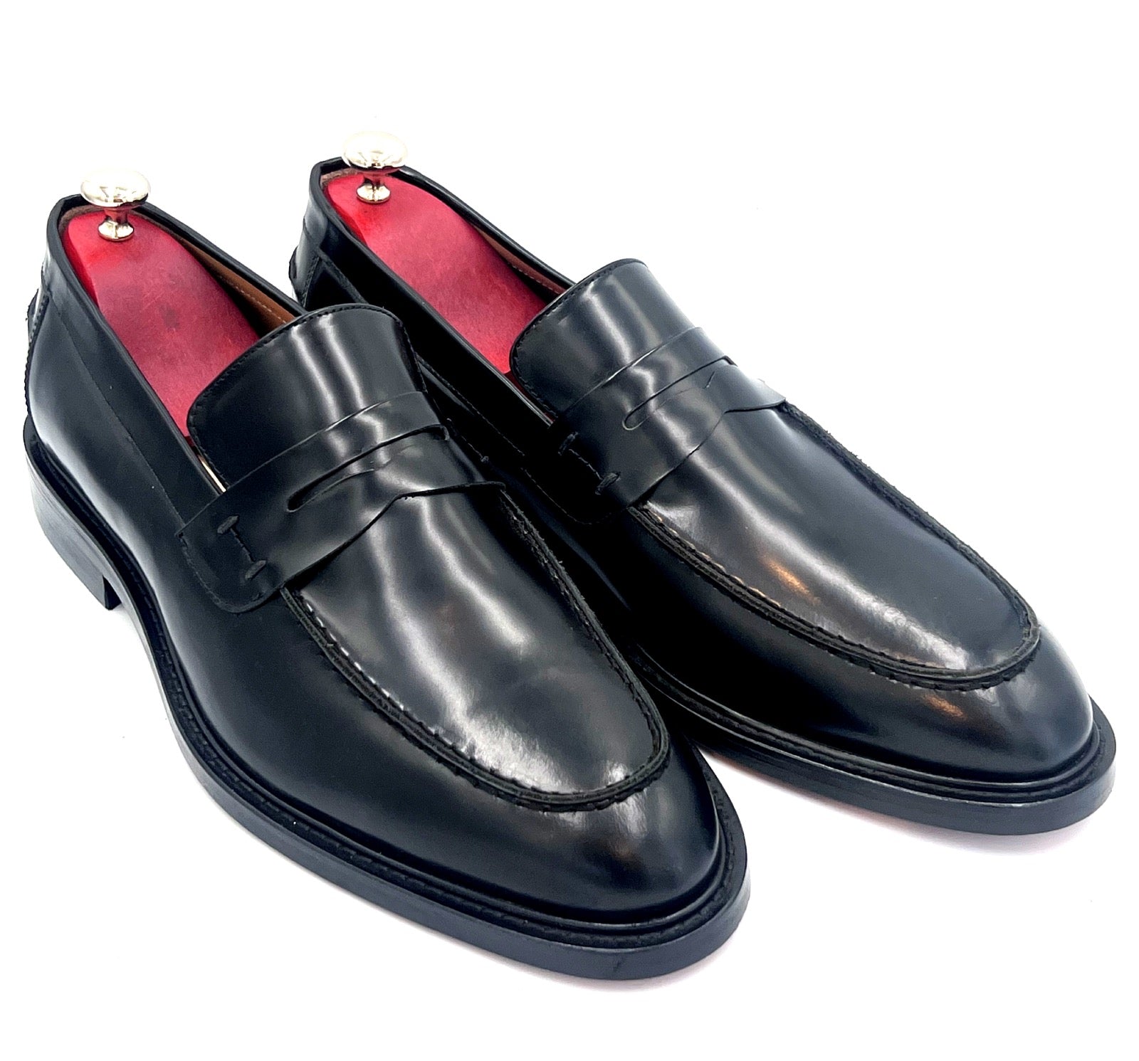 Oscar Williams High Shine Leather Penny Black Loafers