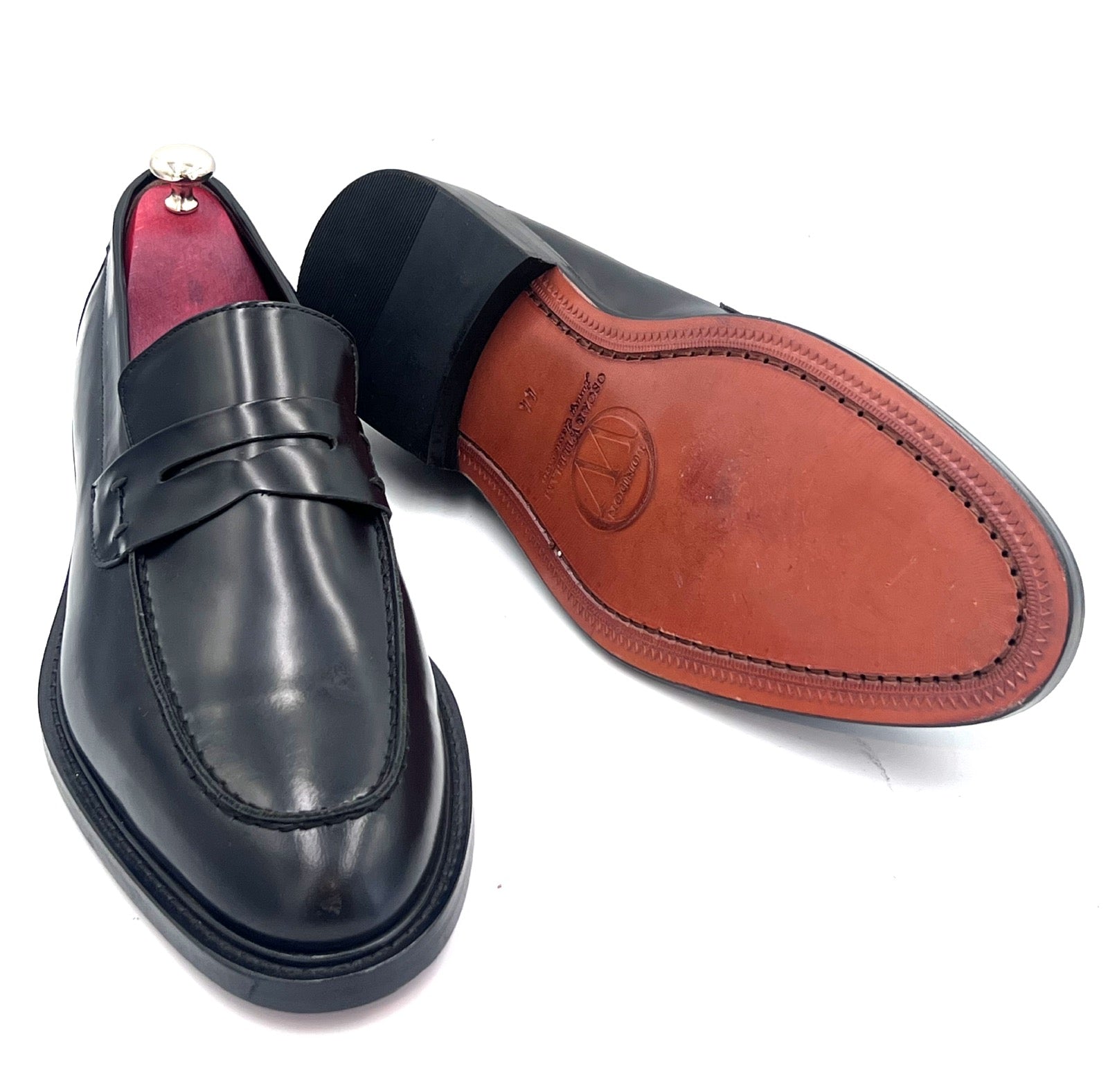 Oscar Williams High Shine Leather Penny Black Loafers