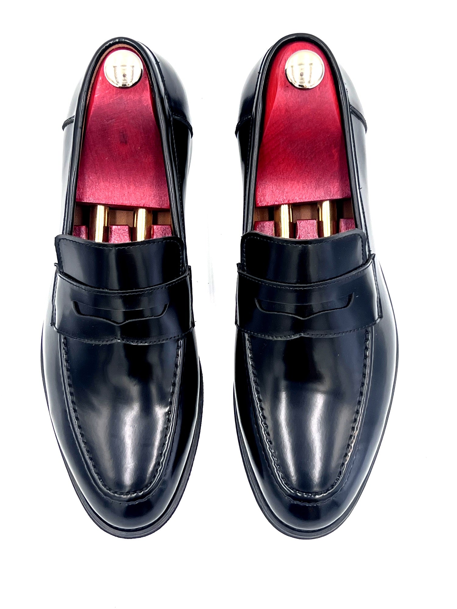 Oscar William Black High Shine Leather Penny Loafers