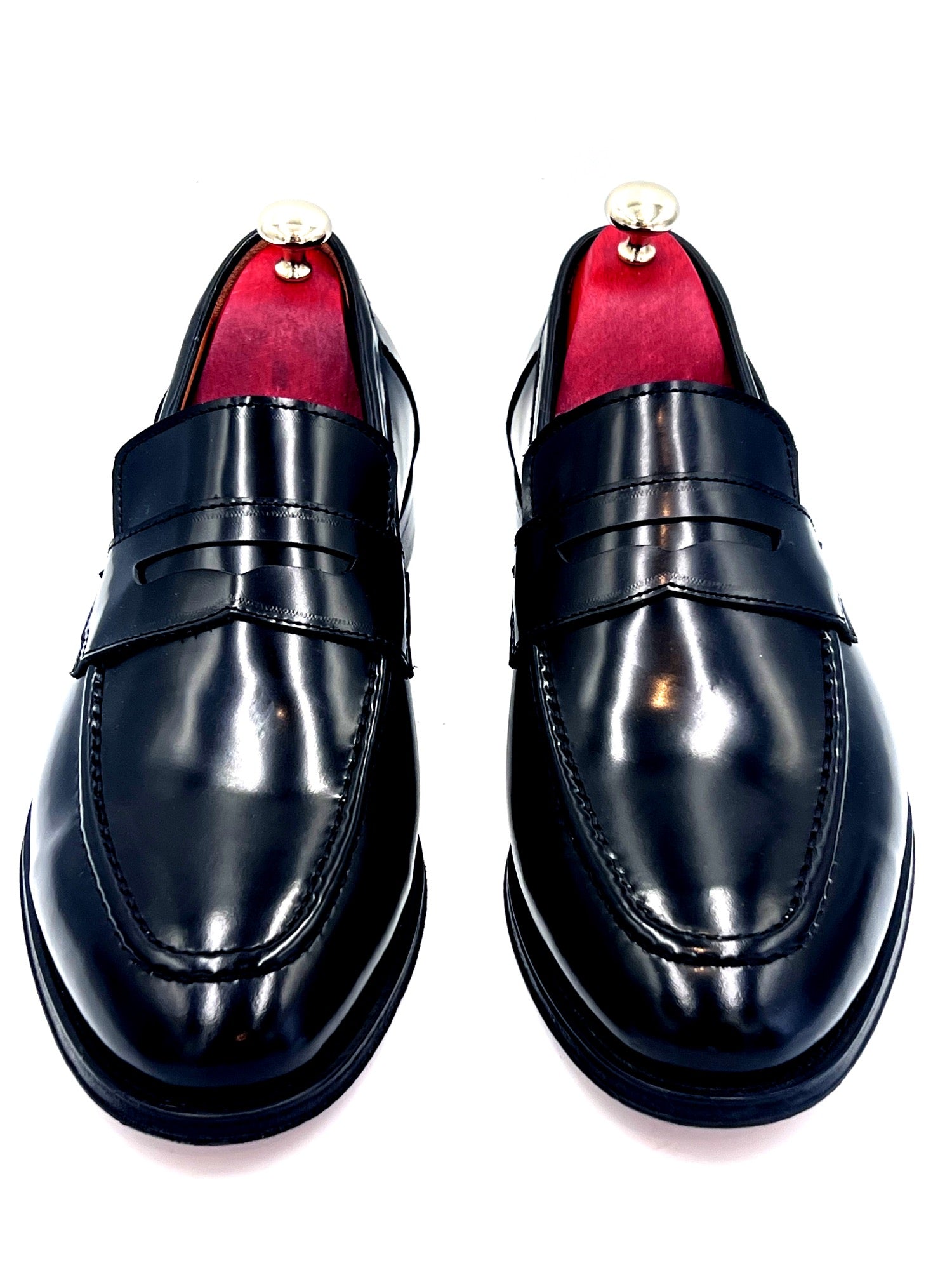 Oscar William Black High Shine Leather Penny Loafers
