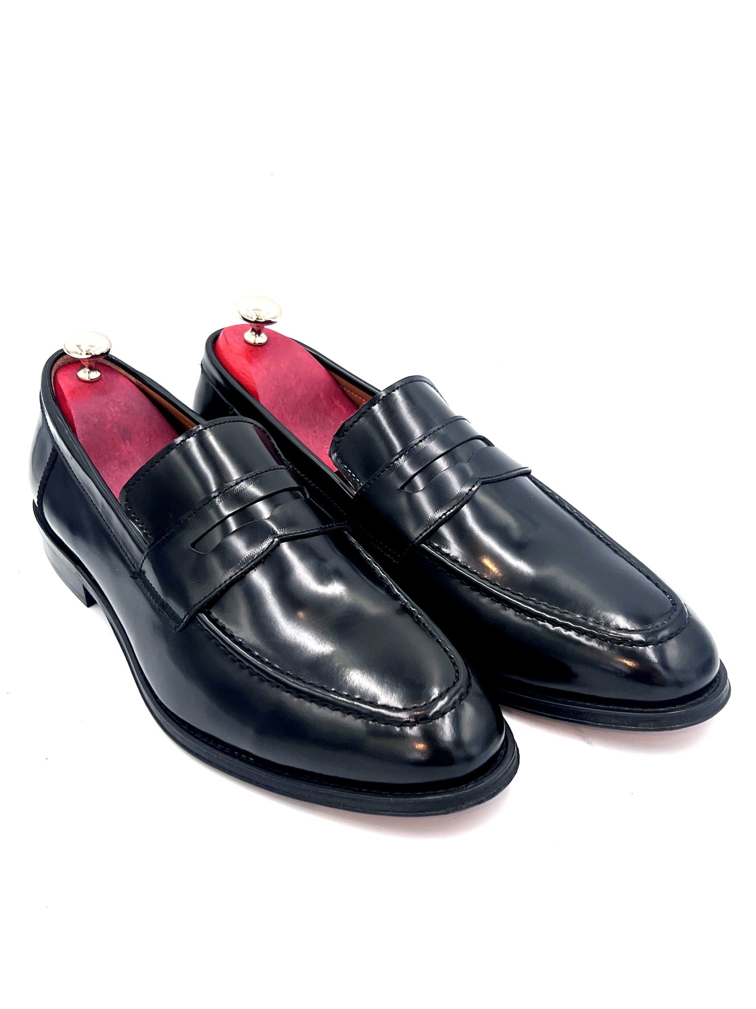 Oscar William Black High Shine Leather Penny Loafers