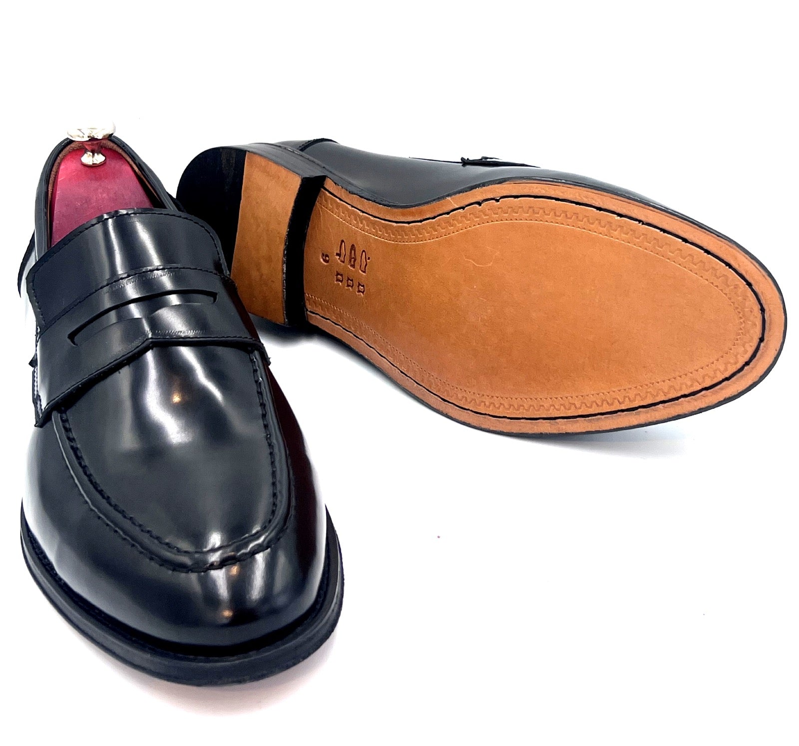 Oscar William Black High Shine Leather Penny Loafers