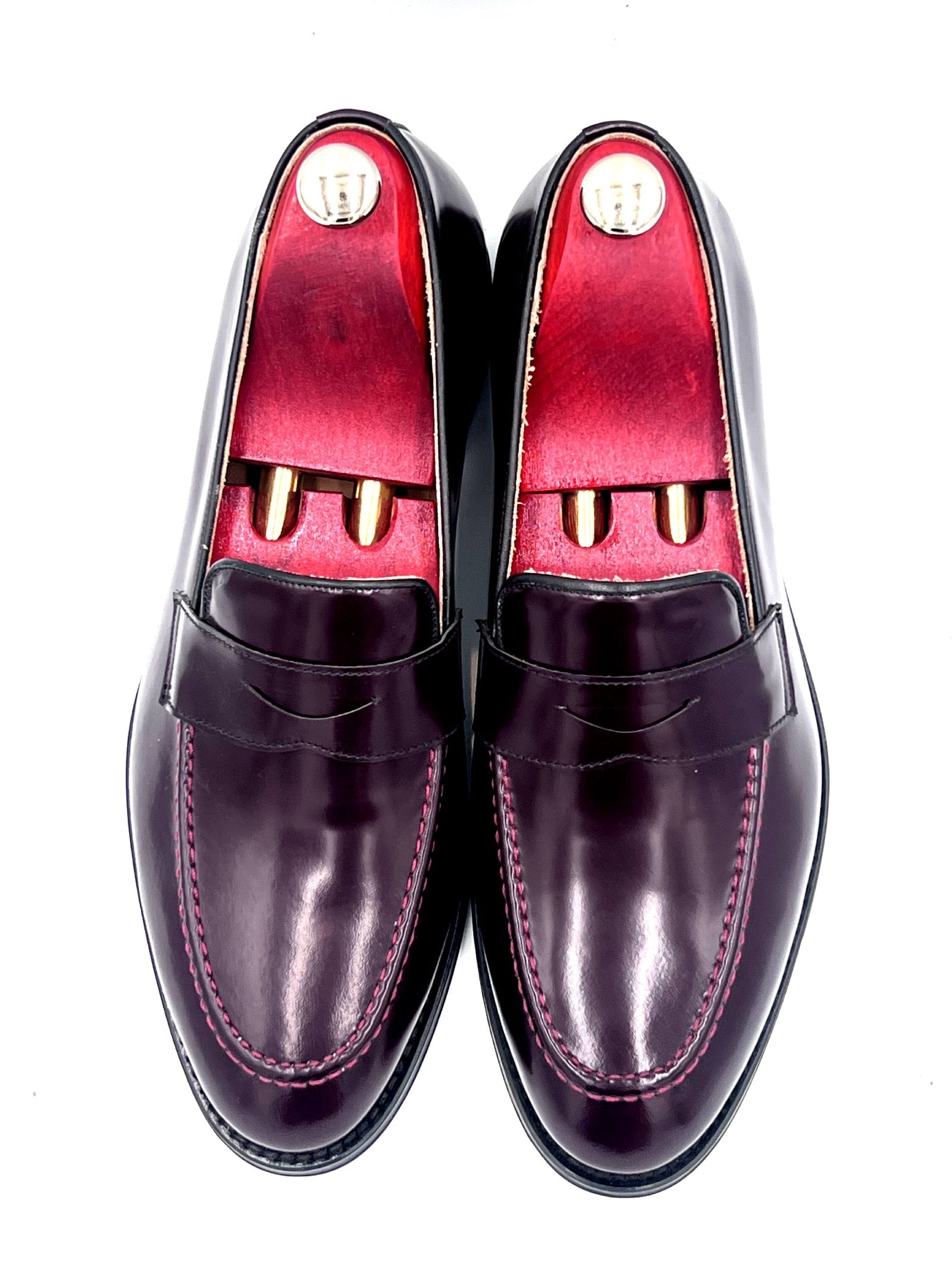 Oscar William Burgundy High Shine Penny Loafers – Leather Sole / Lining