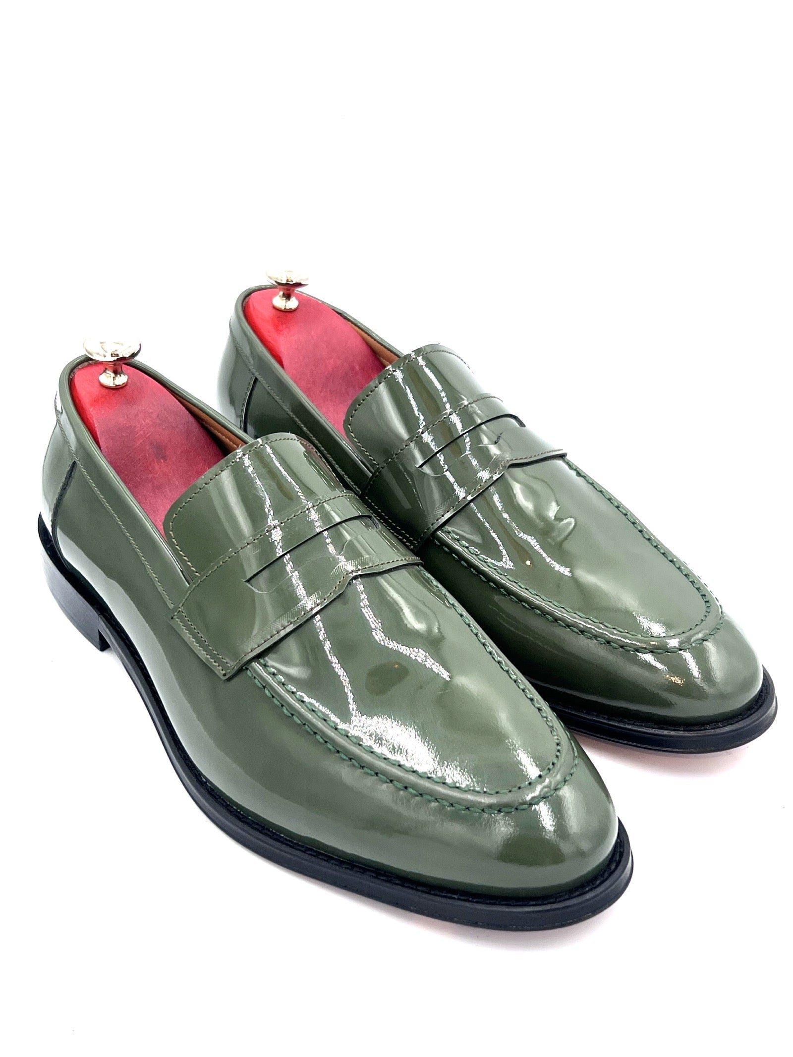 Oscar William Green Patent Leather Penny Loafers – Leather Sole /  Lining