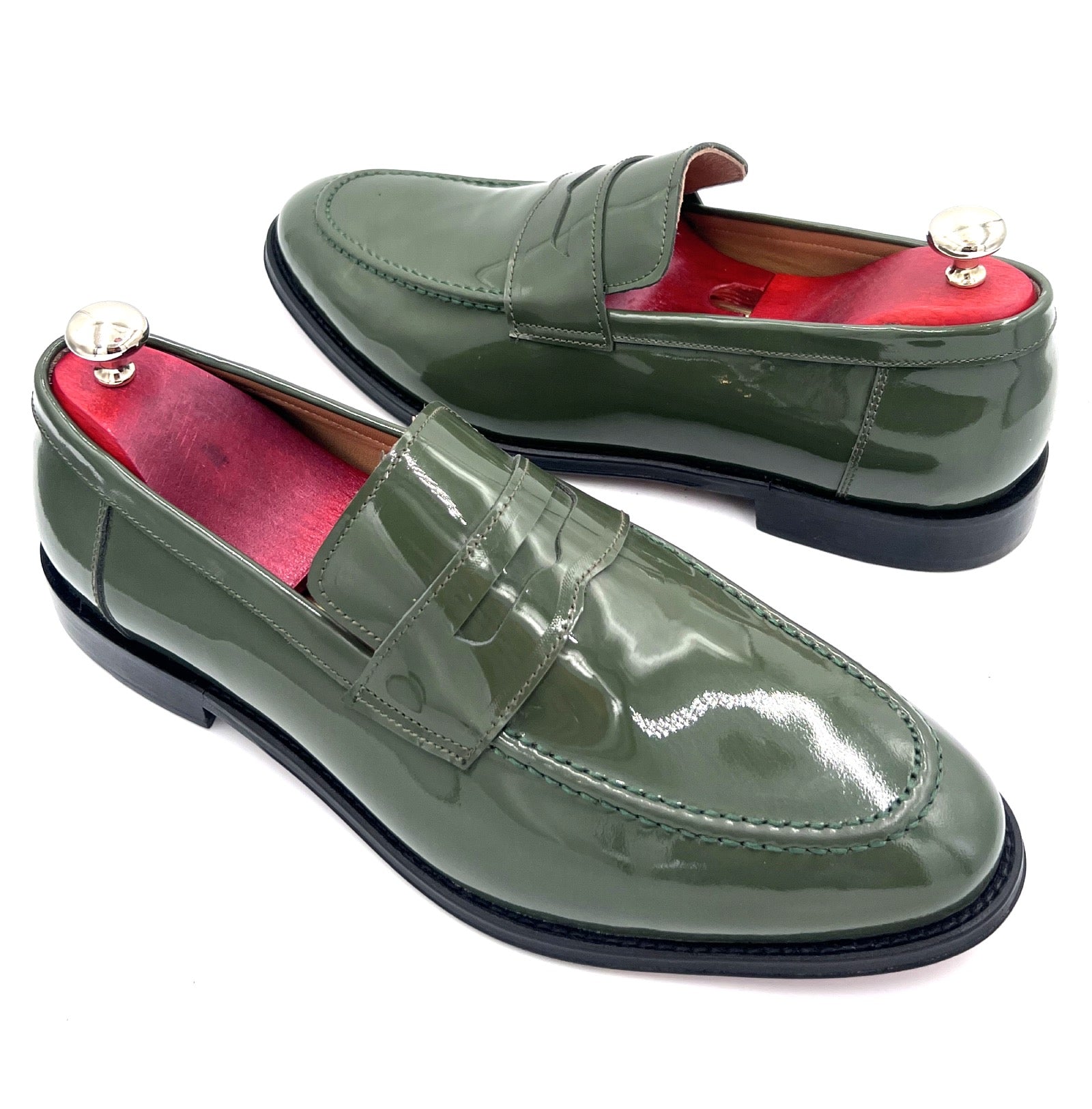 Oscar William Green Patent Leather Penny Loafers – Leather Sole /  Lining