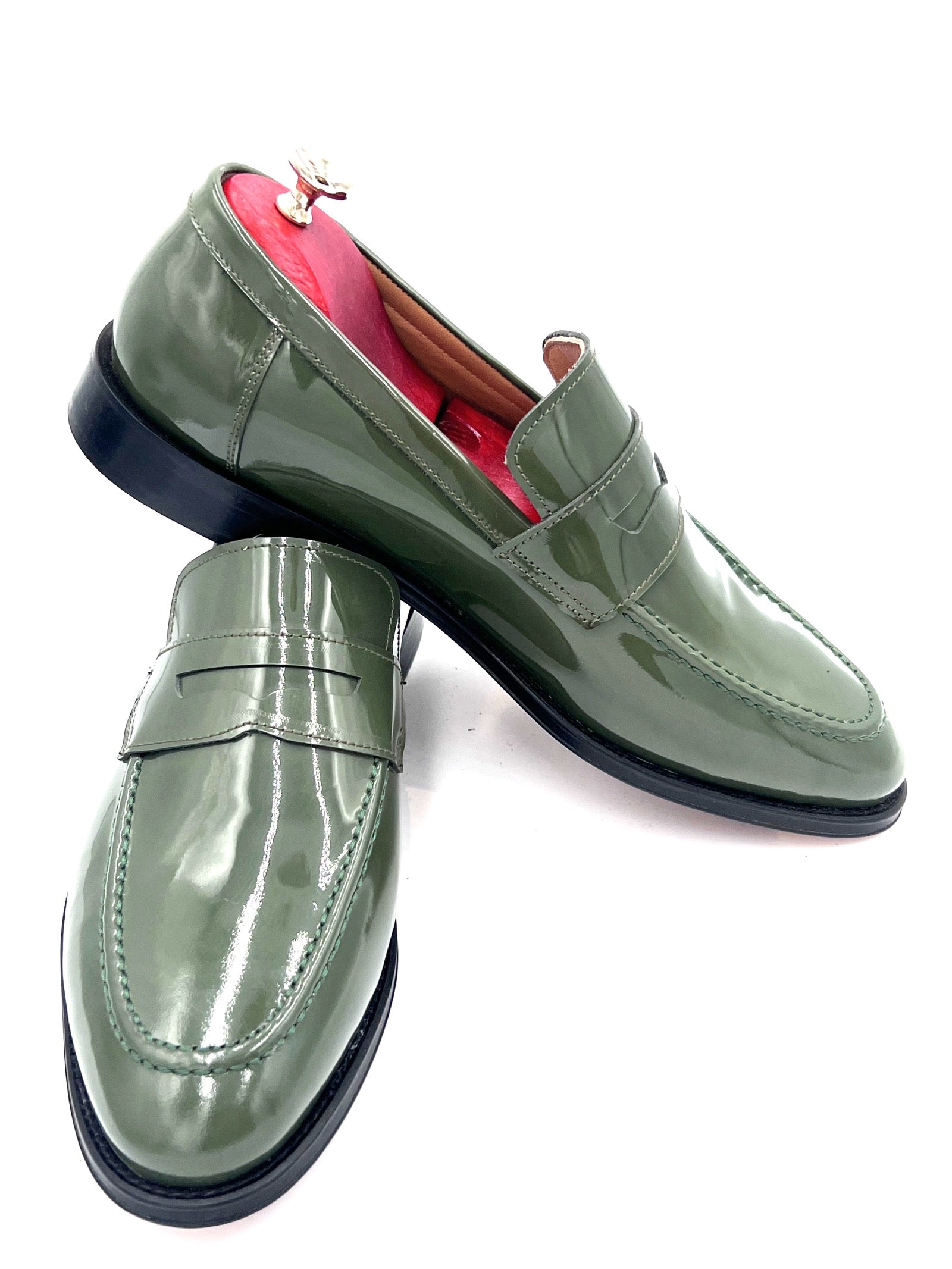 Oscar William Green Patent Leather Penny Loafers – Leather Sole /  Lining
