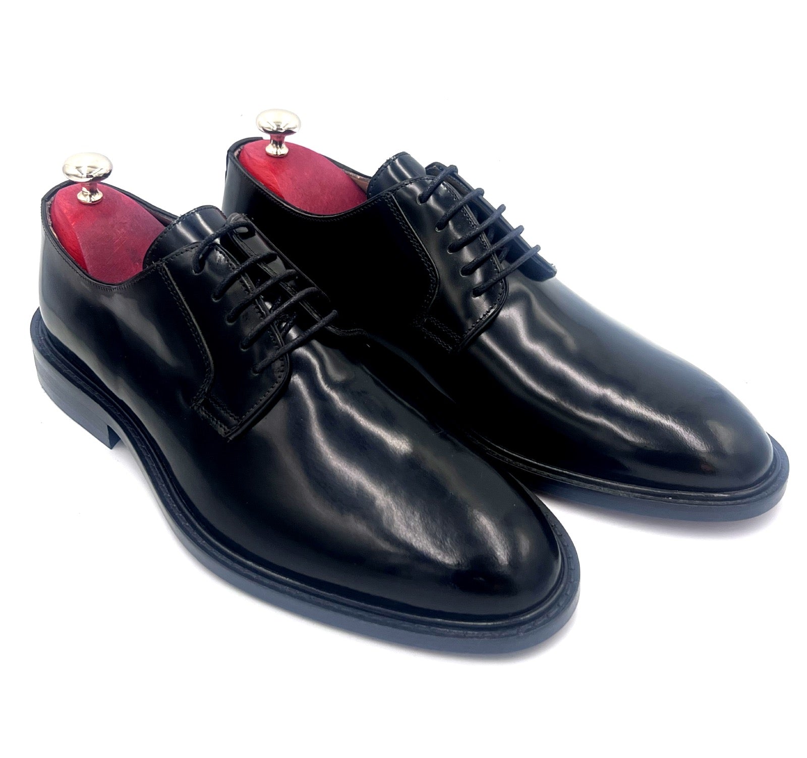 Oscar William Black High Shine Derby – Leather Sole /  Lining