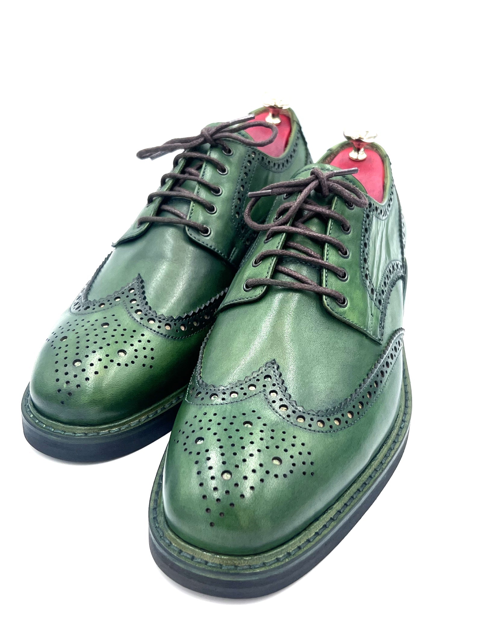 Oscar William Handmade Green Patina Brogue – Rubber Studded sole
