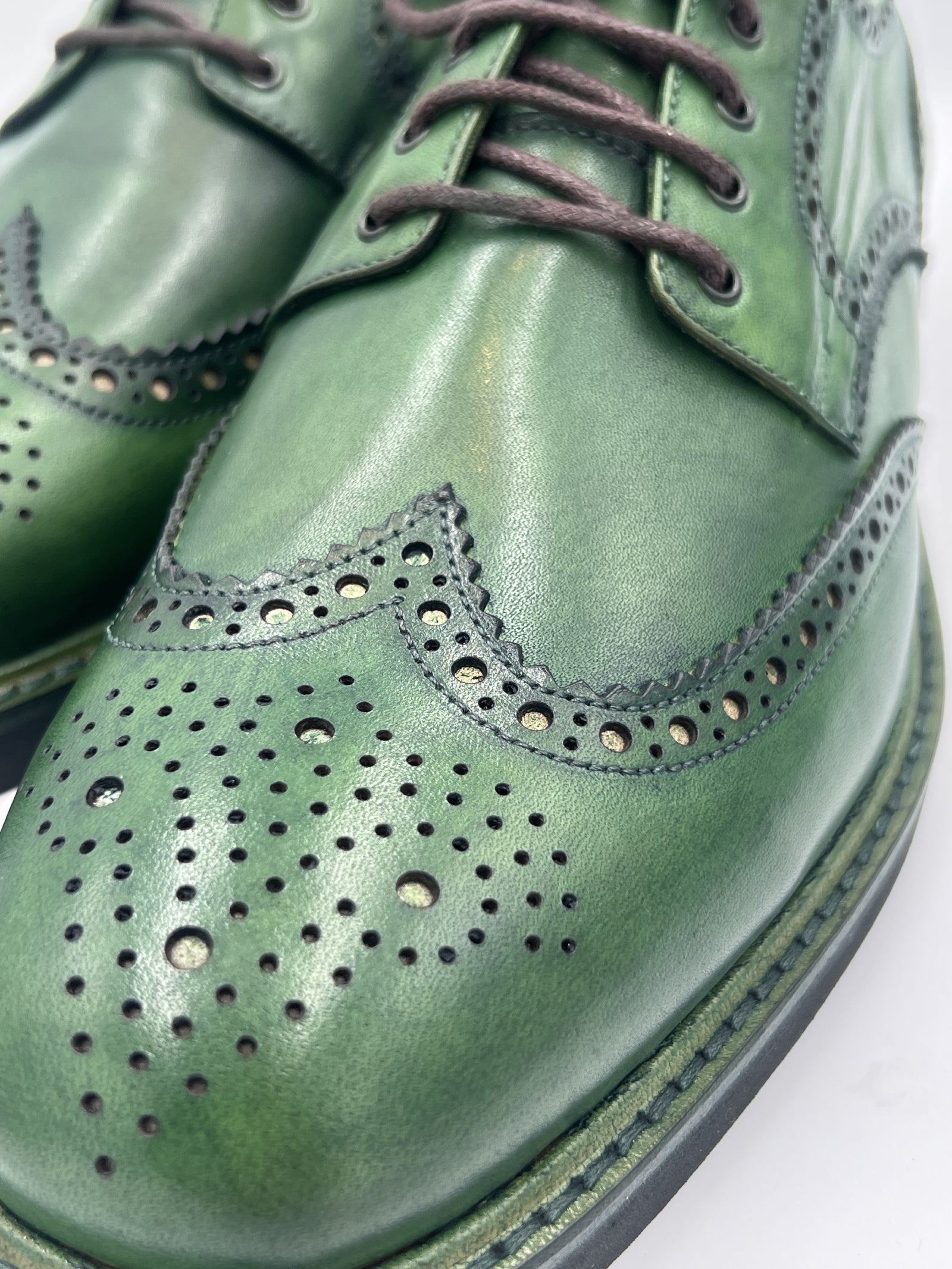 Oscar William Handmade Green Patina Brogue – Rubber Studded sole