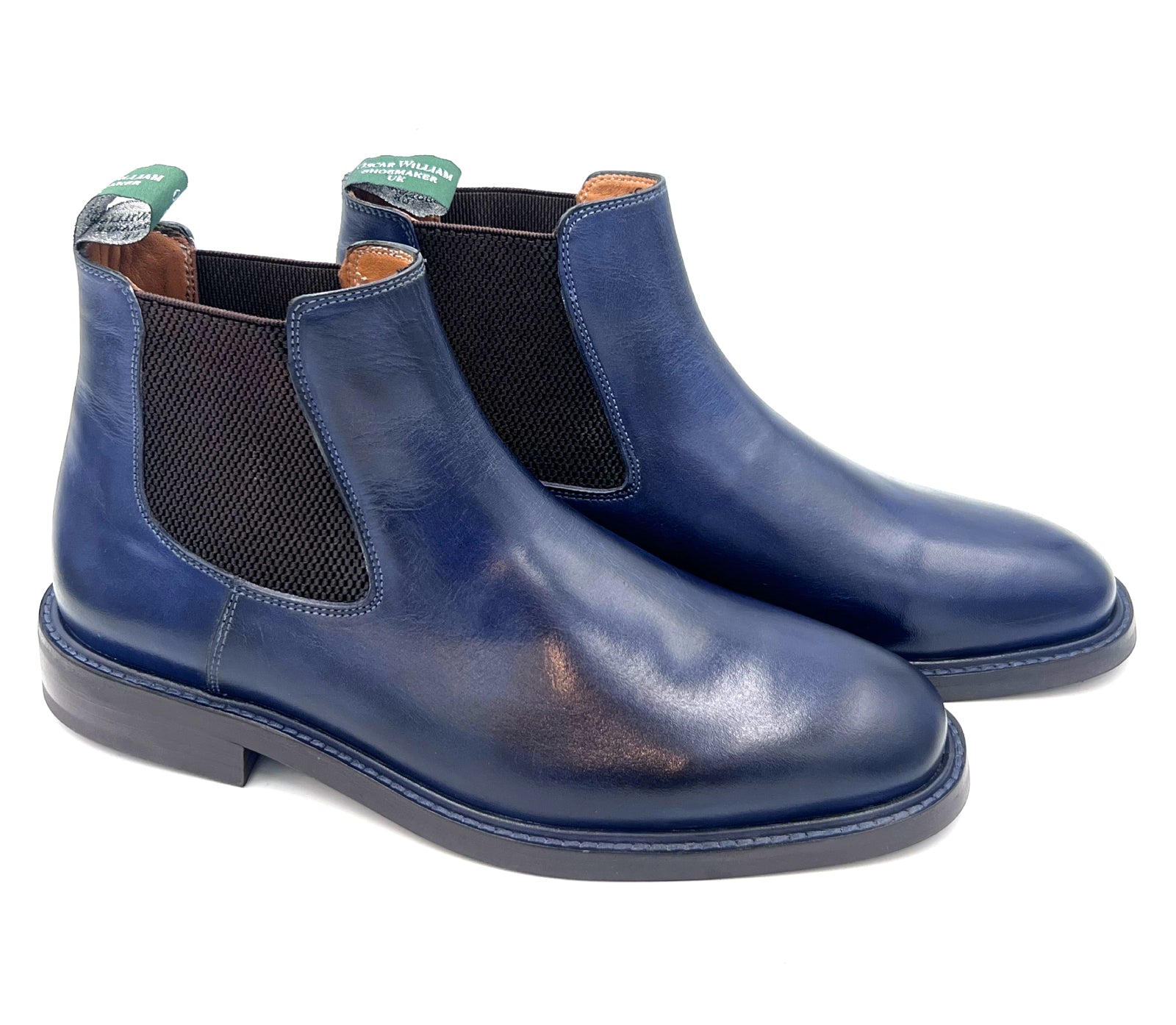 Handmade Classic Chelsea Boots – Navy Blue with Studded Sole