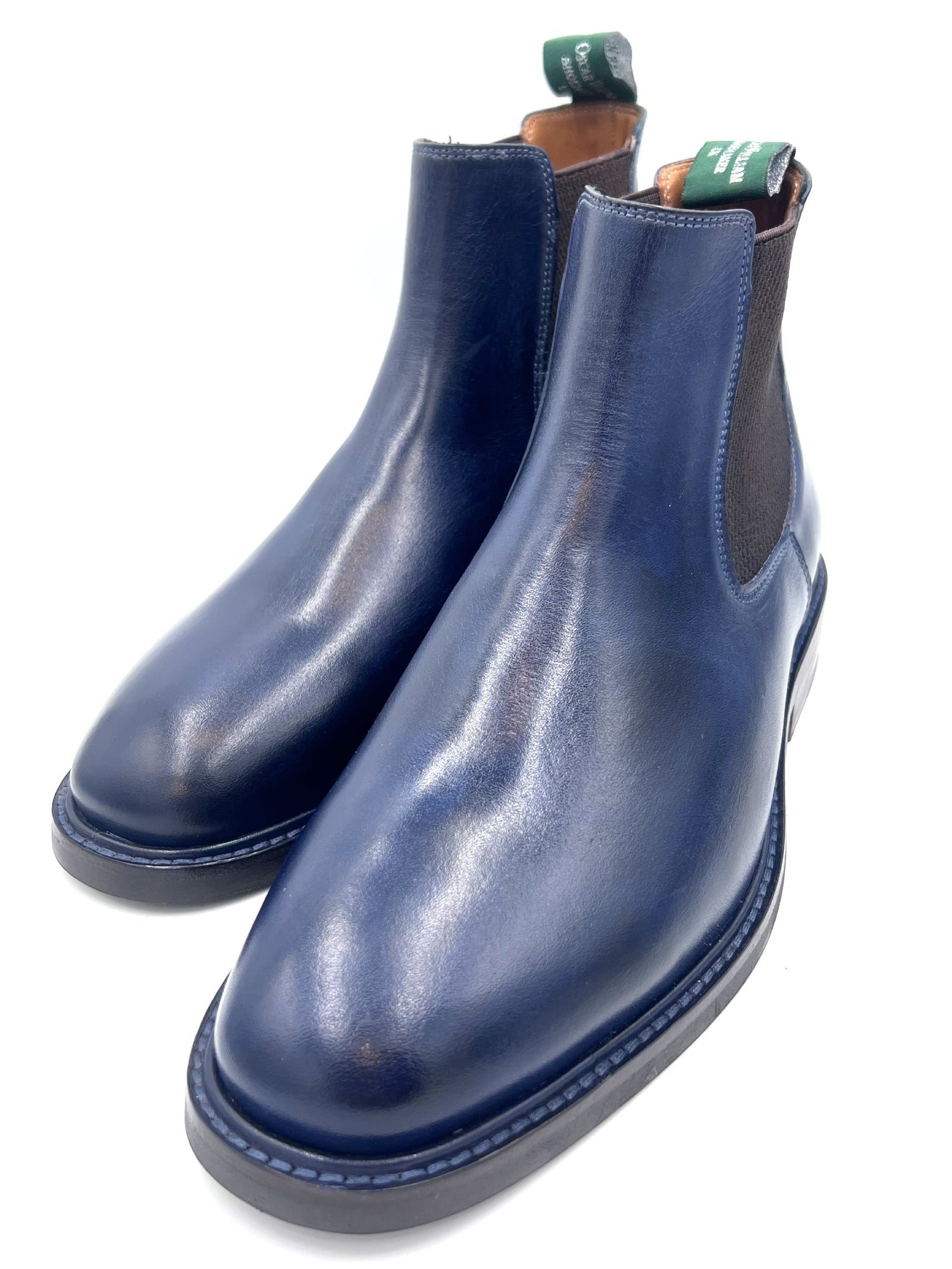 Handmade Classic Chelsea Boots – Navy Blue with Studded Sole