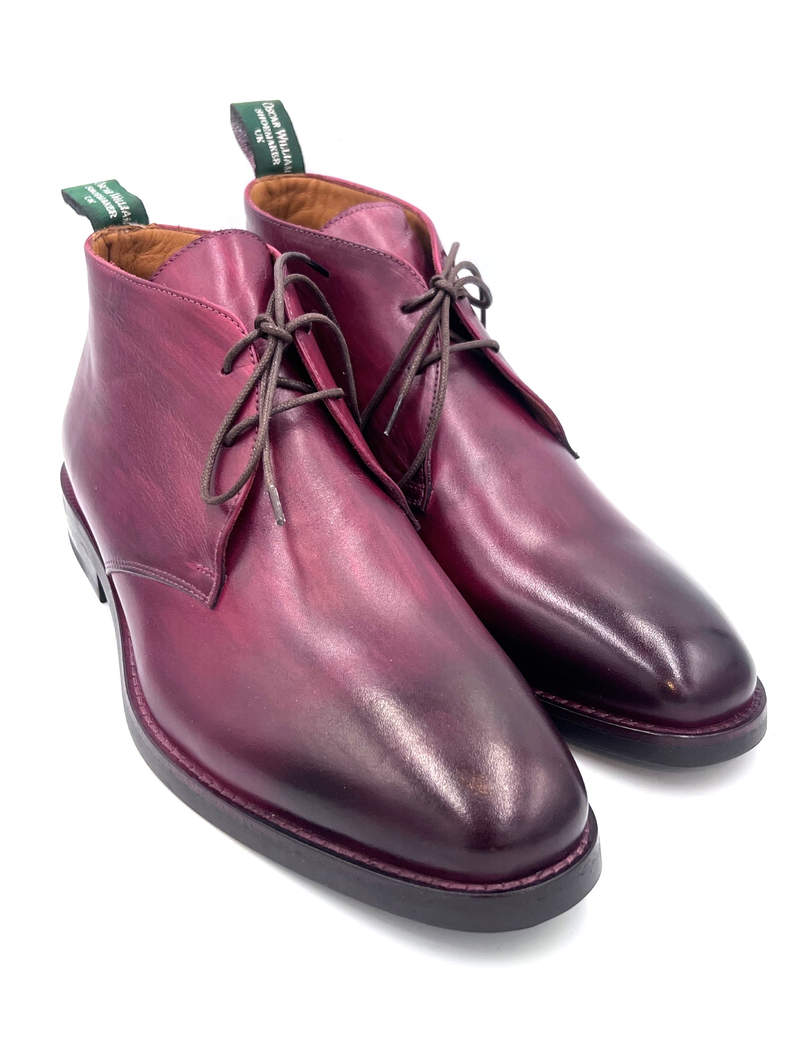 Oscar William Burgundy Patina Chukka Boots – Handmade Leather
