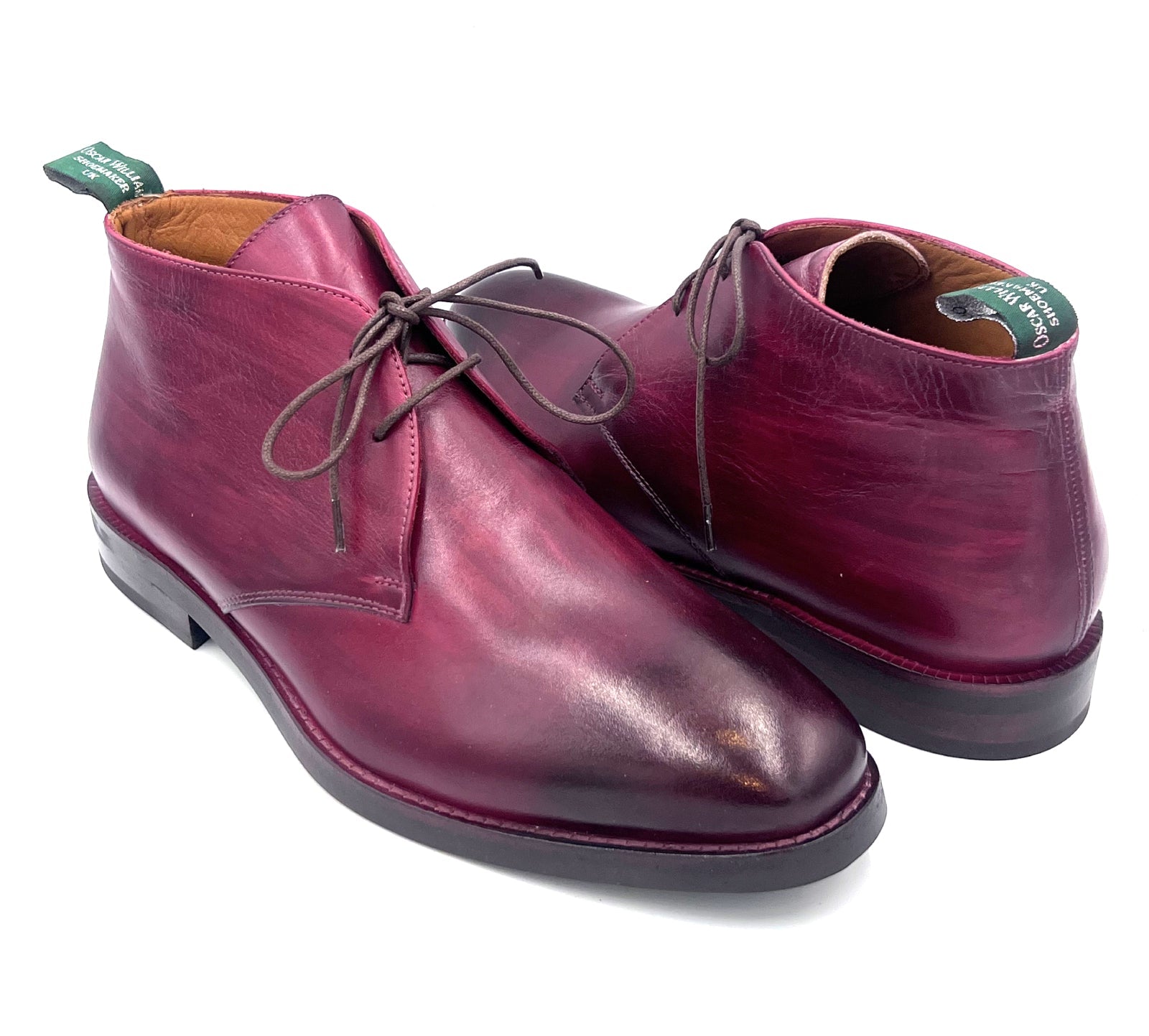 Oscar William Burgundy Patina Chukka Boots – Handmade Leather