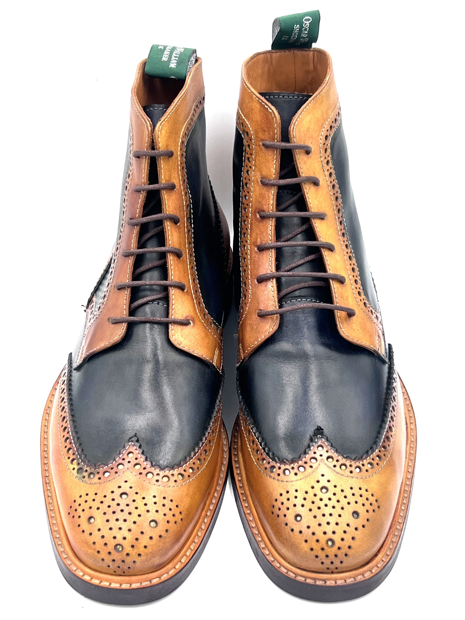 Oscar William Brogue Boots – Light Tan / Navy Blue Mix Patina