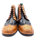 Oscar William Brogue Boots – Light Tan / Navy Blue Mix Patina