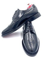 Black High Shine Royal Long Wing Brogues | Handmade by Oscar William