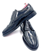 Black High Shine Brogue Shoes with Leather Sole | Oscar William