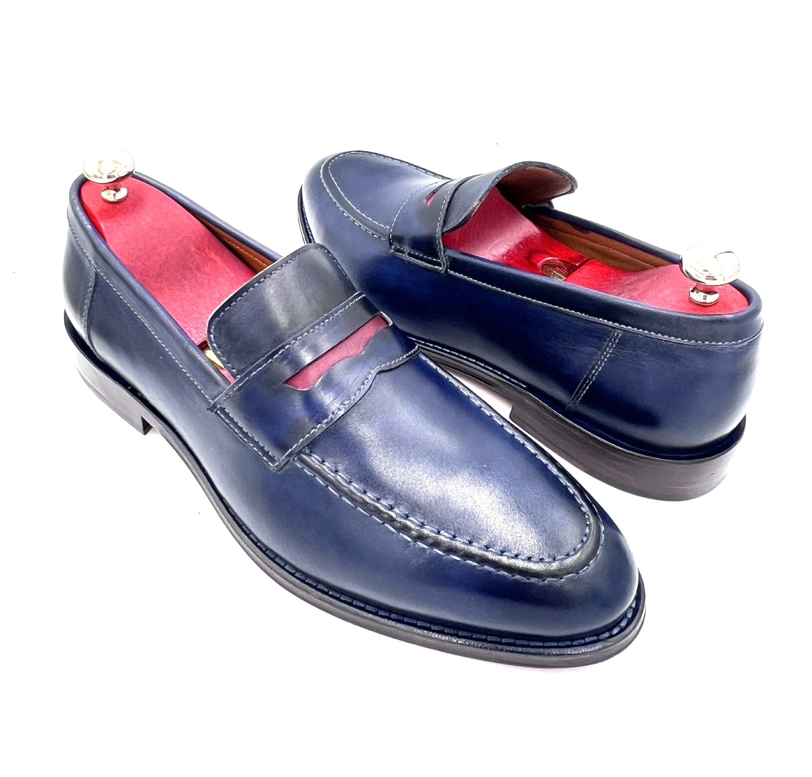 Oscar William Penny Loafers – Navy Blue | Leather Sole