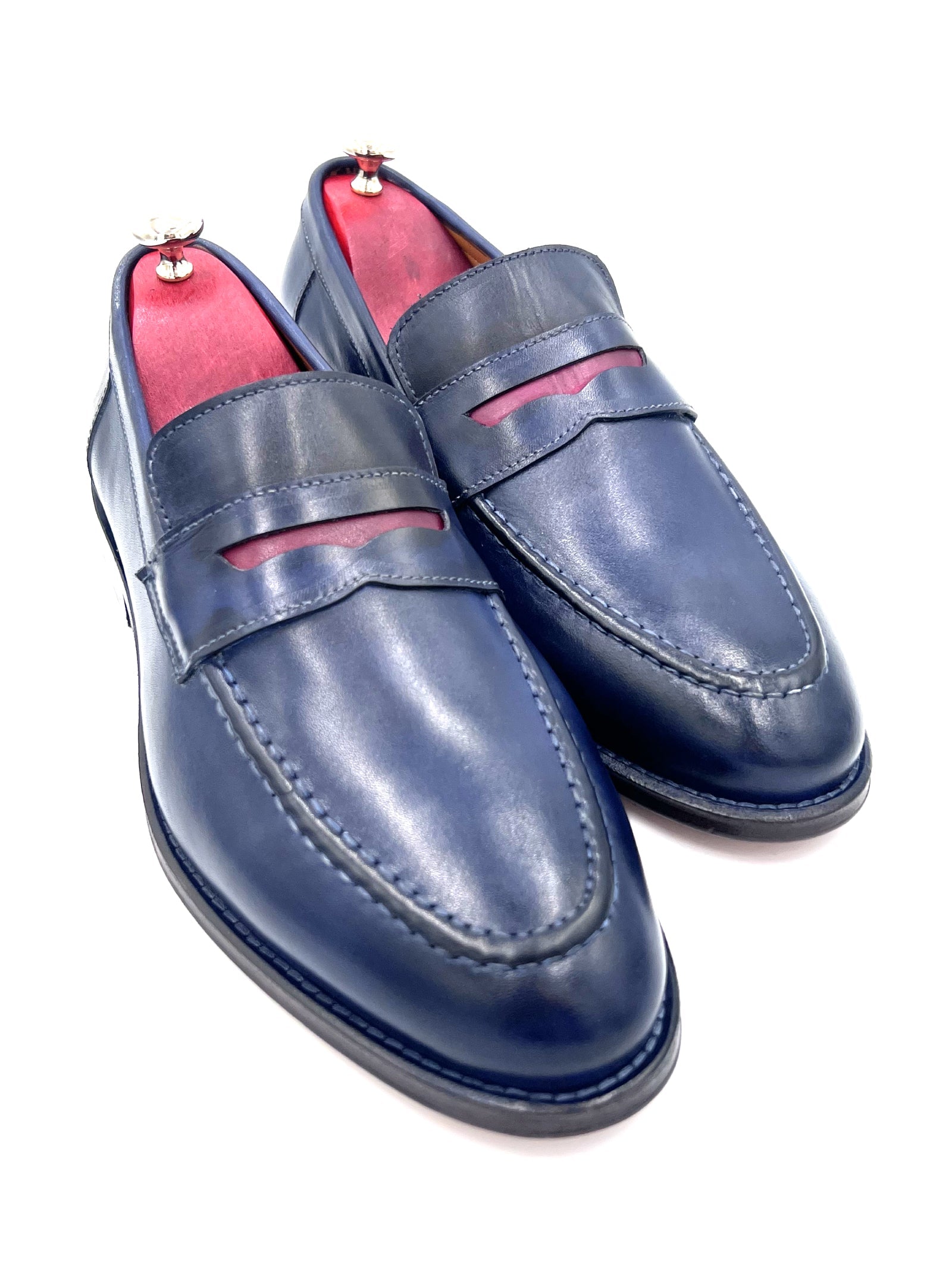 Oscar William Penny Loafers – Navy Blue | Leather Sole