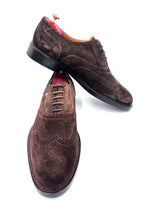 Oscar William Handmade Dark Brown Suede Brogues with Classic Wingtip Detailing