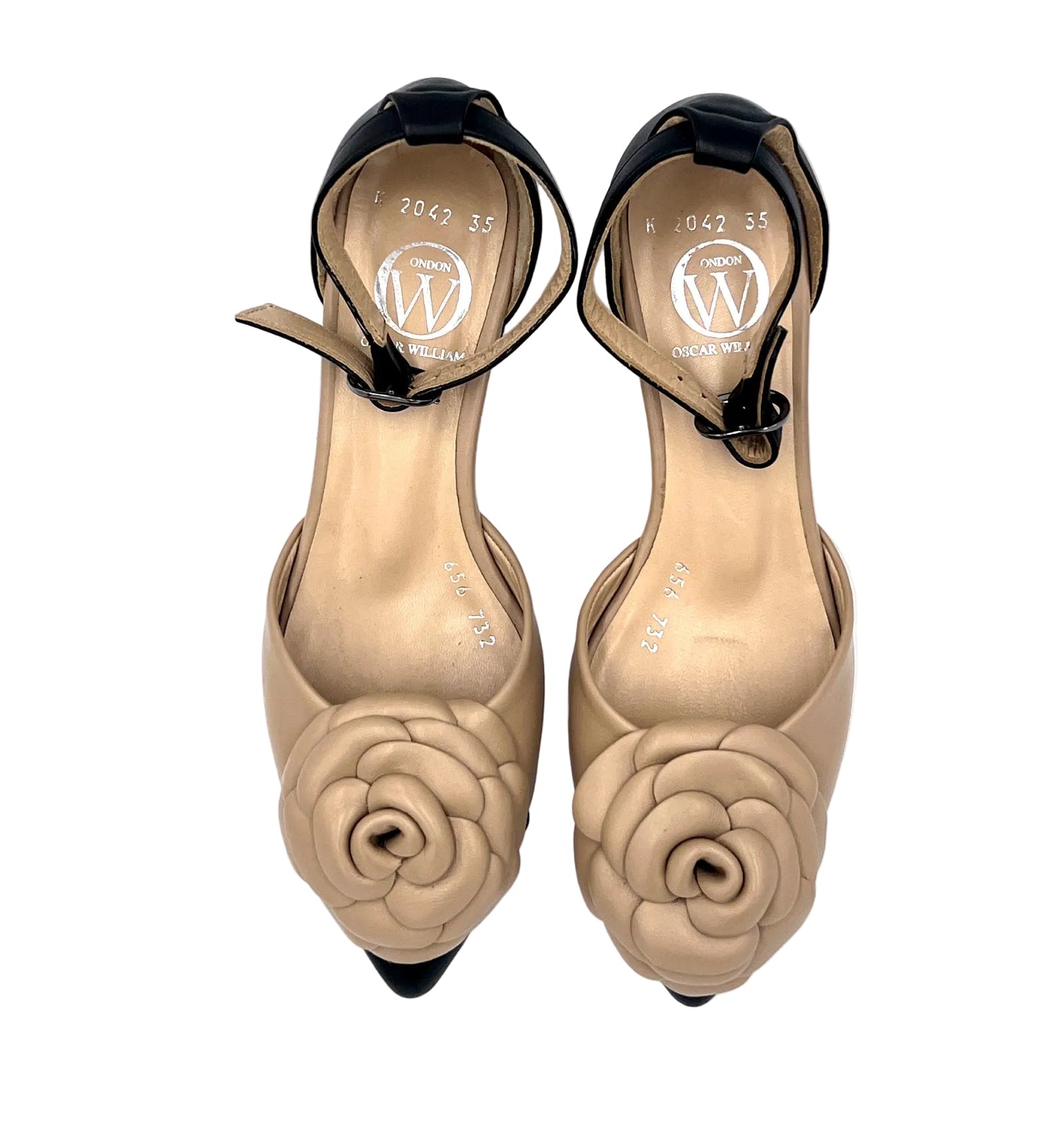 Oscar William Floral Pointed Pump – Beige & Black