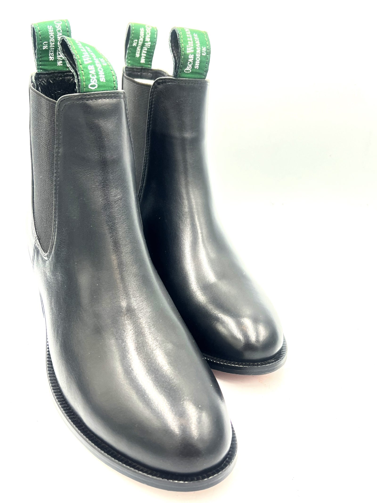 Oscar William Women's Chelsea Boots in Black Leather with Leather Sole
