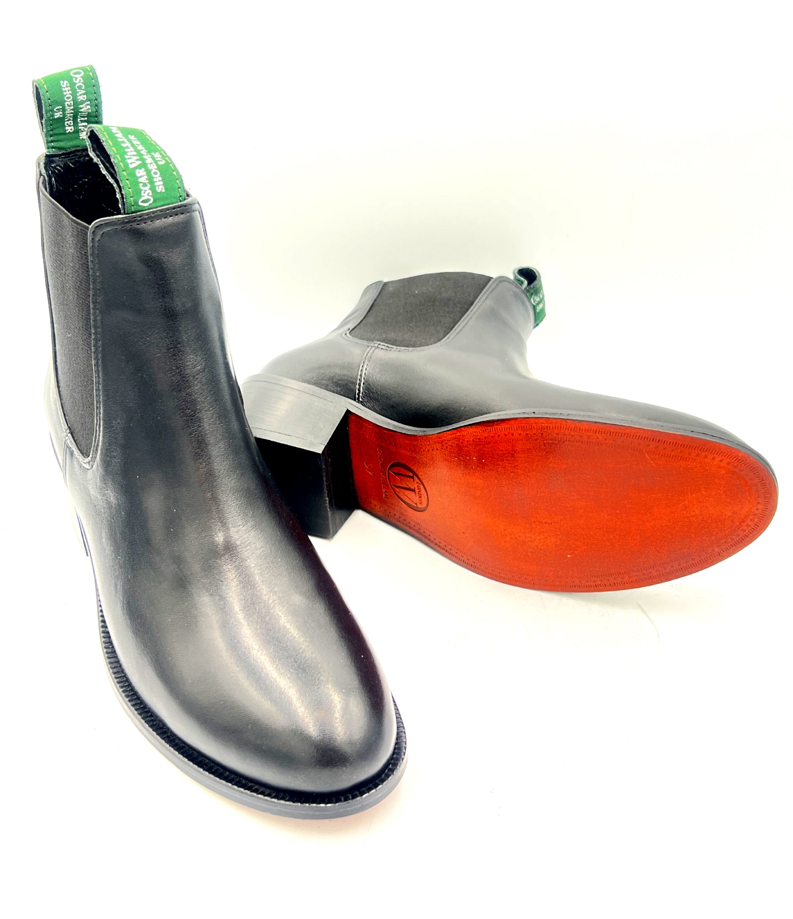 Oscar William Women's Chelsea Boots in Black Leather with Leather Sole
