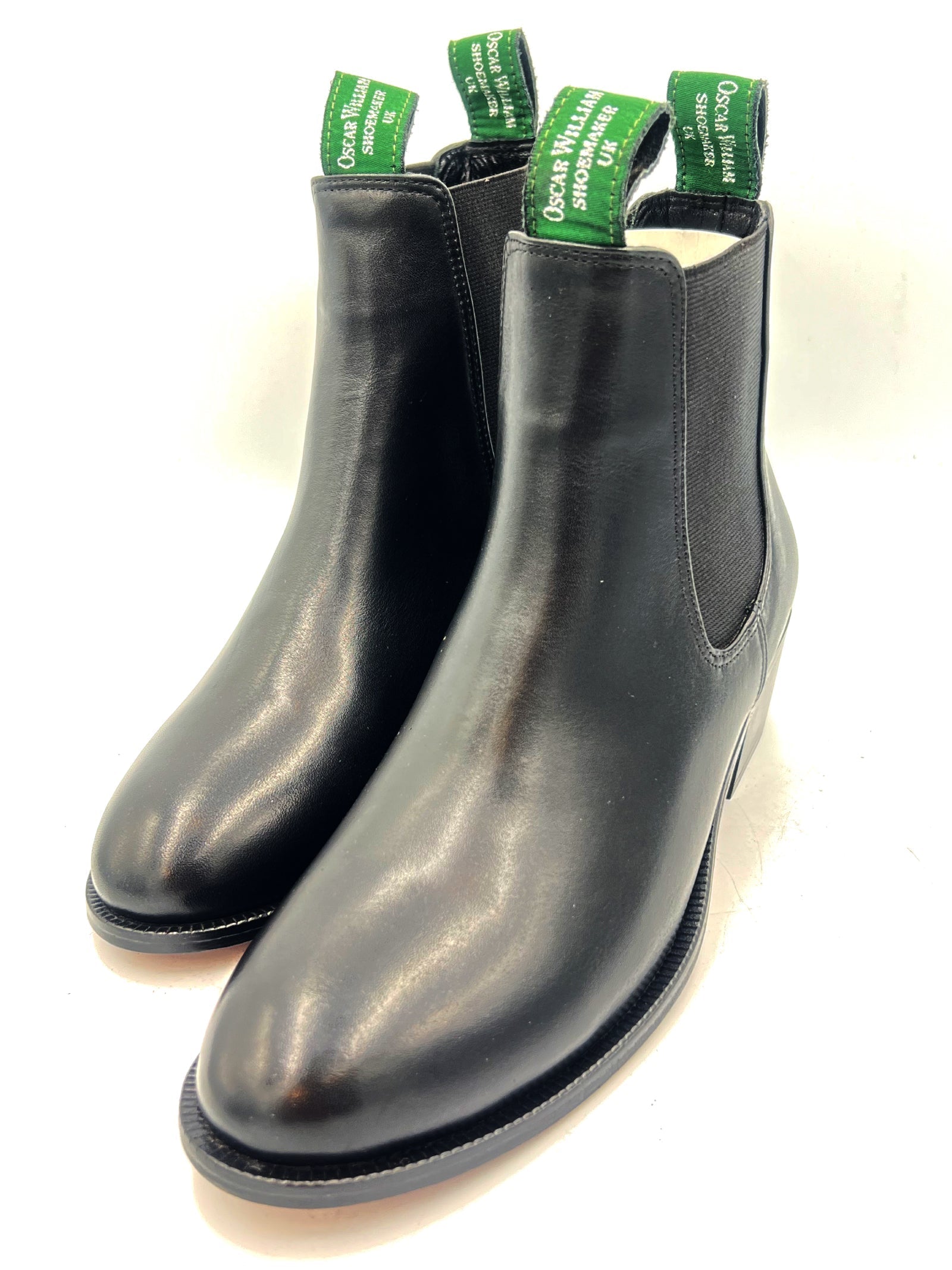 Oscar William Women's Chelsea Boots in Black Leather with Leather Sole