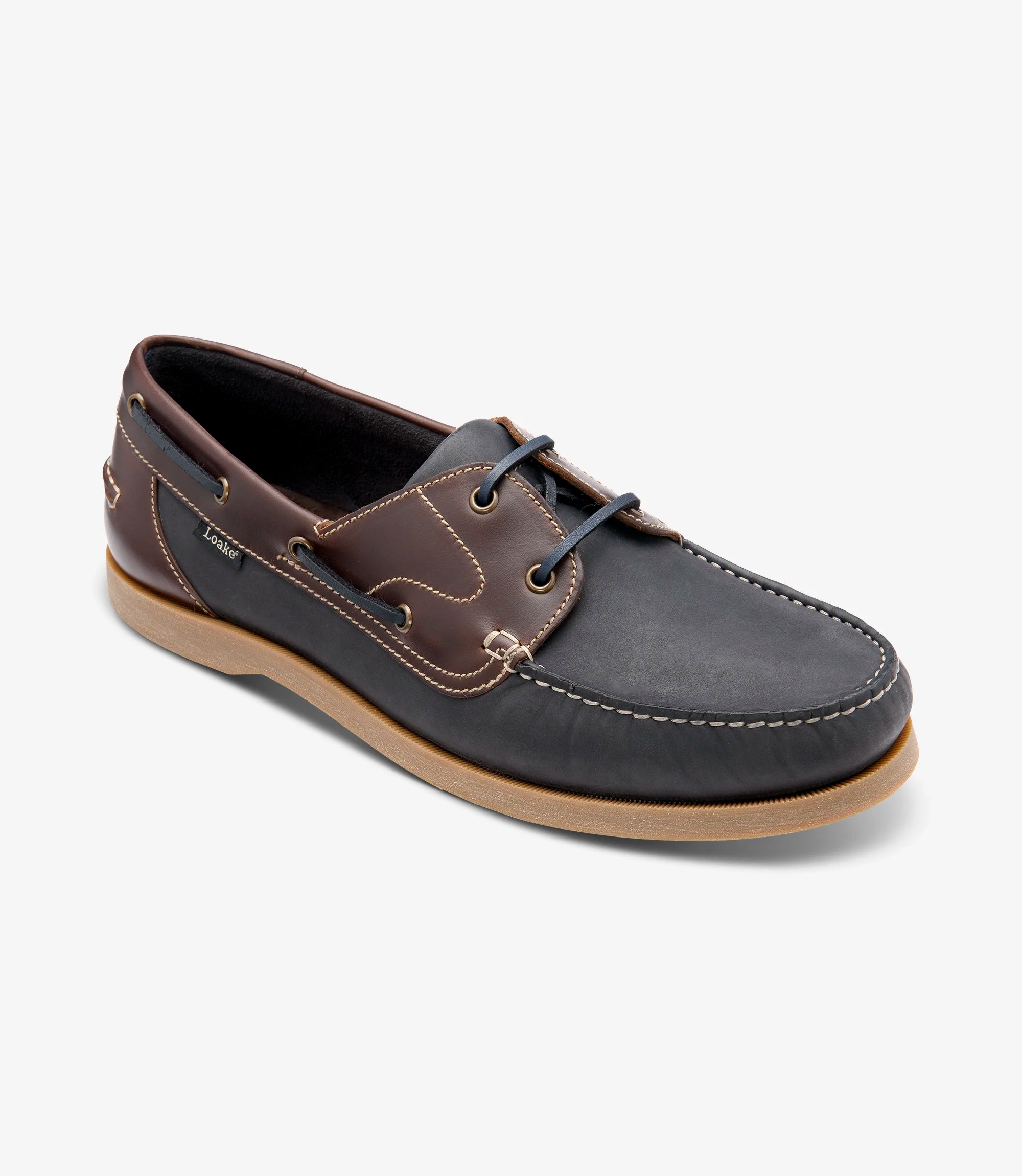 Loake Padstow Brown Waxy Leather & Navy Nubuck Deck Shoes for Men