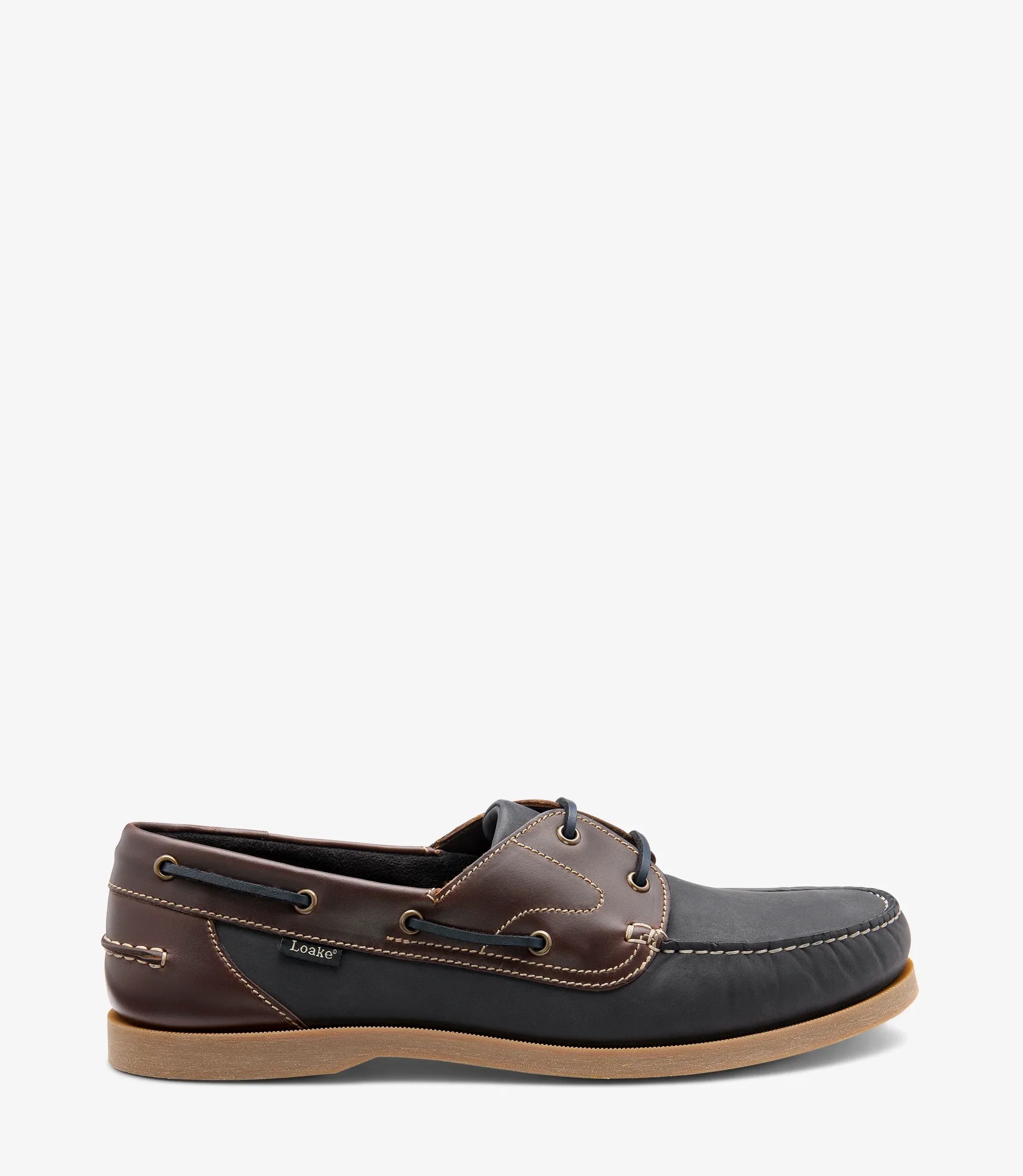 Loake Padstow Brown Waxy Leather & Navy Nubuck Deck Shoes for Men